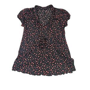 Robins Nest Maternity Size Large‎ Sheer Blouse Black With Red Hearts